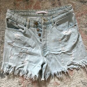 Zara Distressed Light Blue Denim Shorts